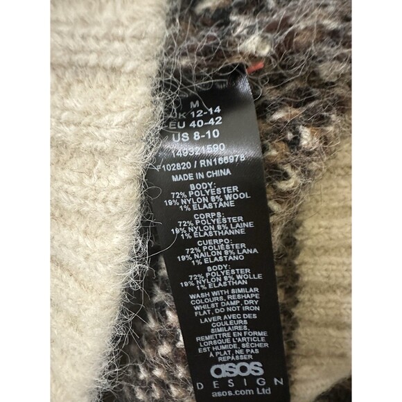 NEW ASOS Womens Size Medium Brushed Mocha Plaid High V-Neck Wool Blend Sweater - Picture 7 of 8